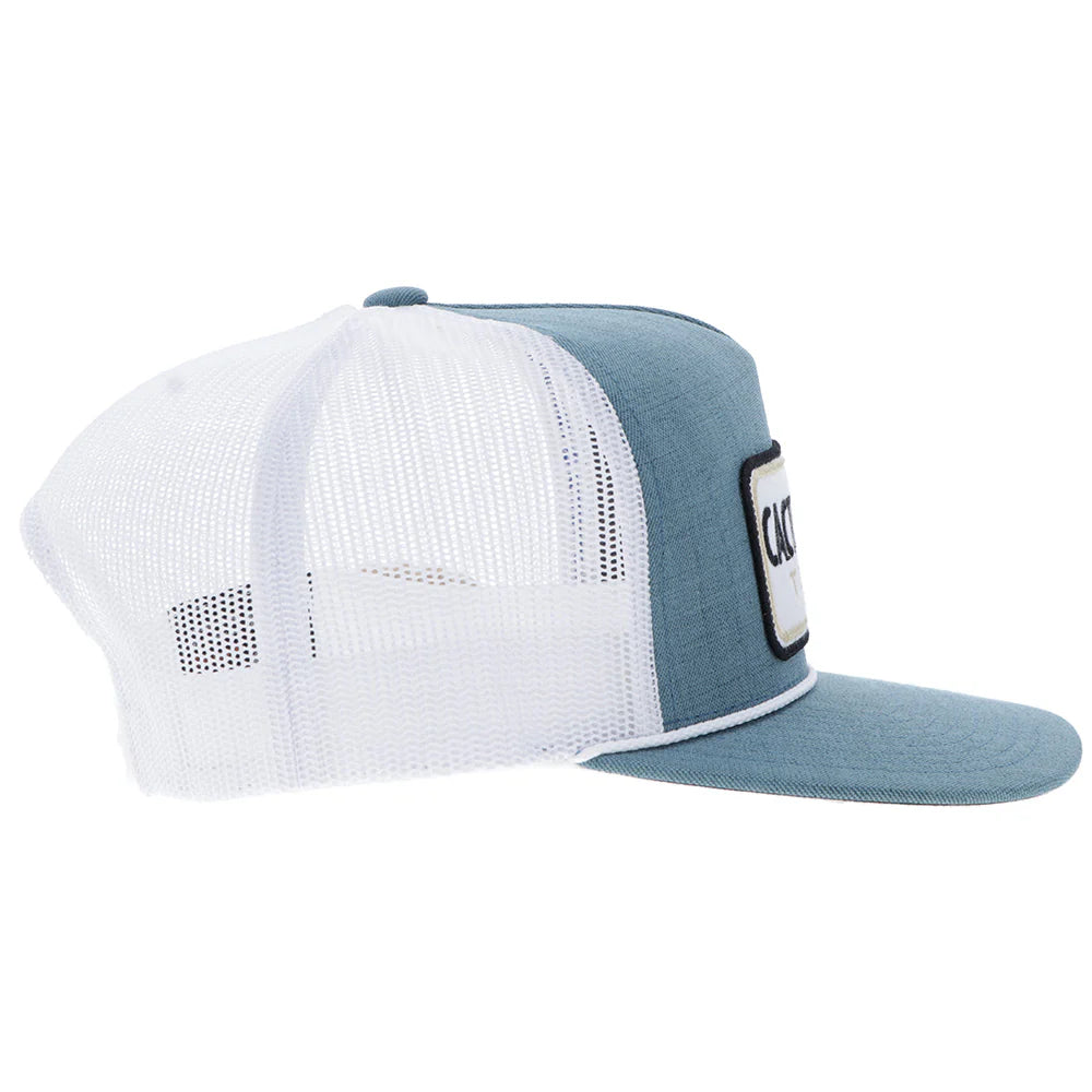 "CR117" Cactus Ropes Hat Teal/White w/ Rectangle Patch