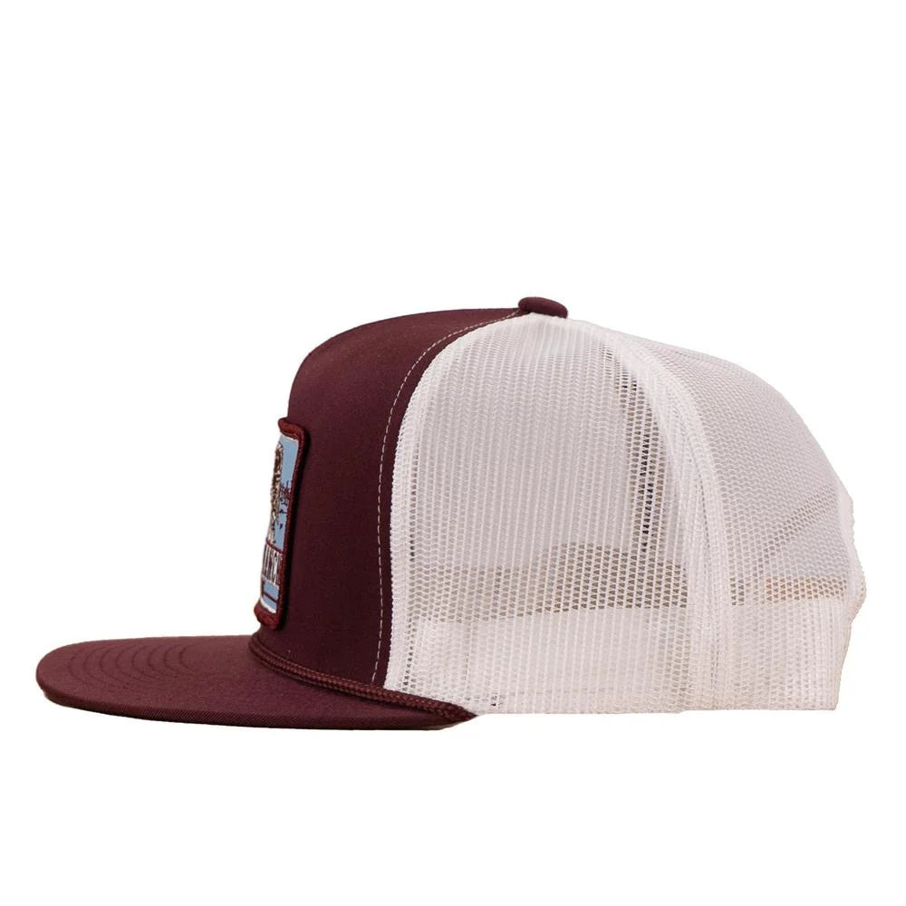 LAZY J RANCH MAROON & WHITE BLUE BULL TRAP CLASSIC ROPE TRUCKER HAT
MARWHT4-BT-BLU
