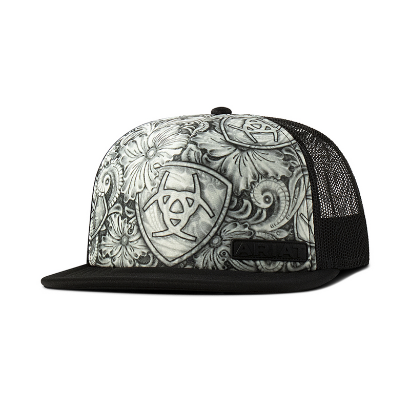 Ariat SnapBack Tattoo Sketch Print Black White Cap