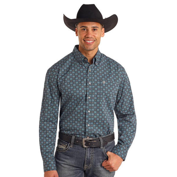 Rock&Roll Medallion Print LS BD - Blue