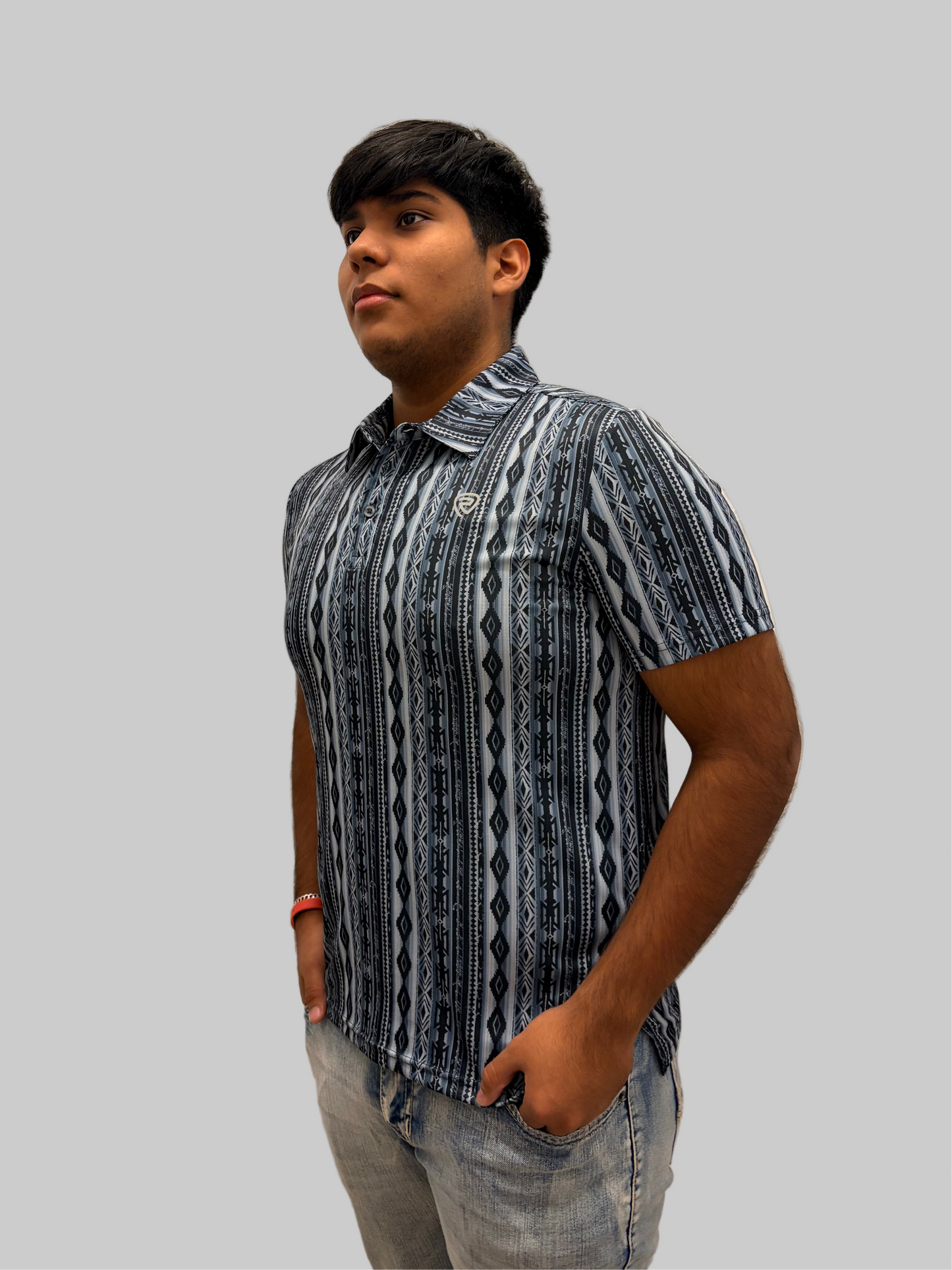 Rock&Roll Charcoal Aztec Printed Polo