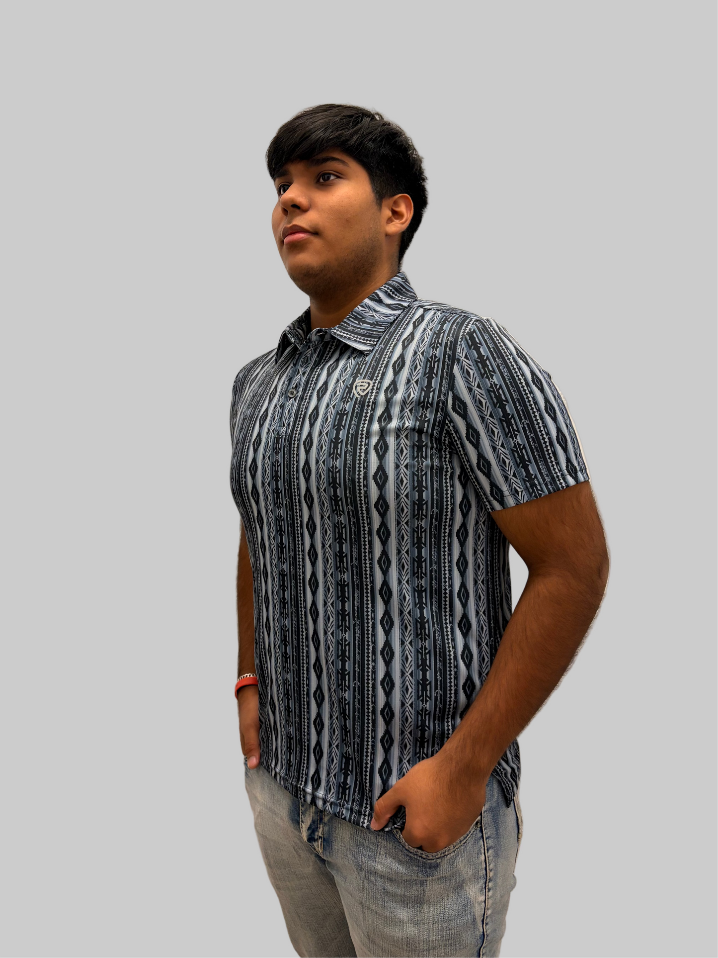 Rock&Roll Charcoal Aztec Printed Polo
