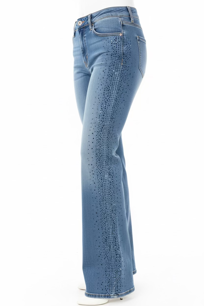Vervet Olivia Mid Rise Rhinestone Wide Leg Jeans