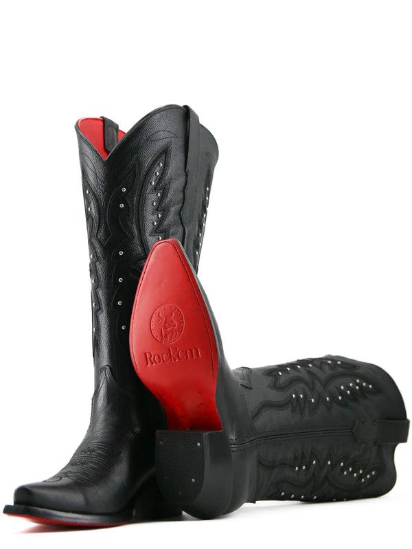 Rock’em Alexa Red Bottom Snip Toe Midi Wide Calf Cowgirl Boot
