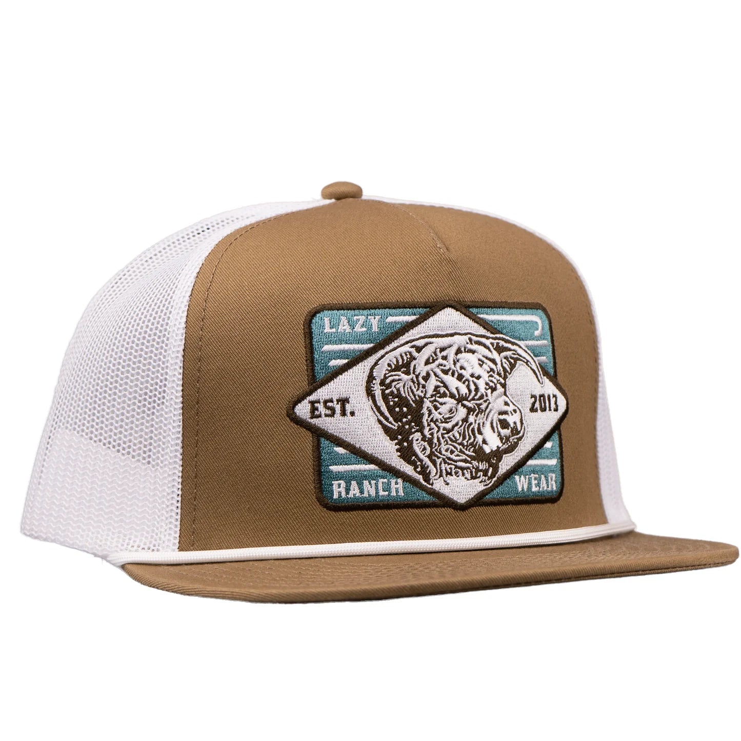 Lazy J Ranch Coyote Brown & White Iron Horn Classic Rope Trucker Hat
