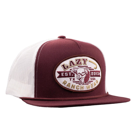 Lazy J Ranch Maroon & White Cattle King Classic Rope Trucker Hat