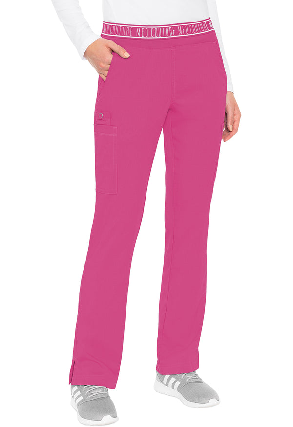 Med Couture Touch Women's 7-Pocket STRETCH Logo Elastic Double Cargo Yoga Scrub Pants