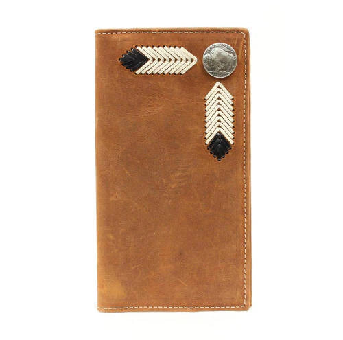 Nocona Men's Tan Buffalo Coin & Feather Stitch Leather Wallet