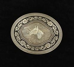 Oval Rope Edge Buckle With Scroll Horsehead Motif