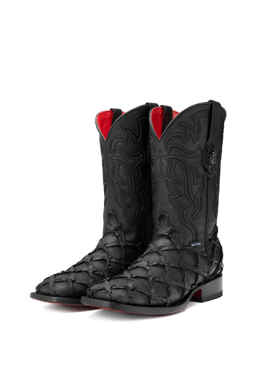 Rock’em Pirarucu Matte Black Red Bottom Square Toe Cowboy Boot