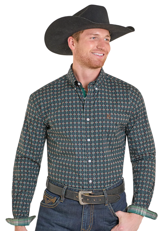 Pandhandle Rough Stock Aztec Inspired Geo Long Sleeve Button Shirt