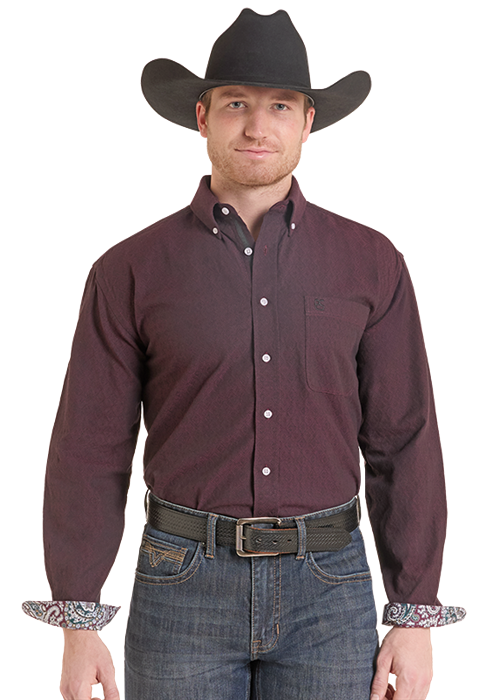 Panhandle Solid Jacquard LS Button Down Shirt