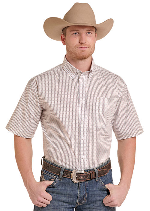 Men's Panhandle Geometric Stripe Print SS Button Down Shirt