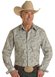 Panhandle Paisley Print Long Sleeve Grey Snap Stretch Western Shirt