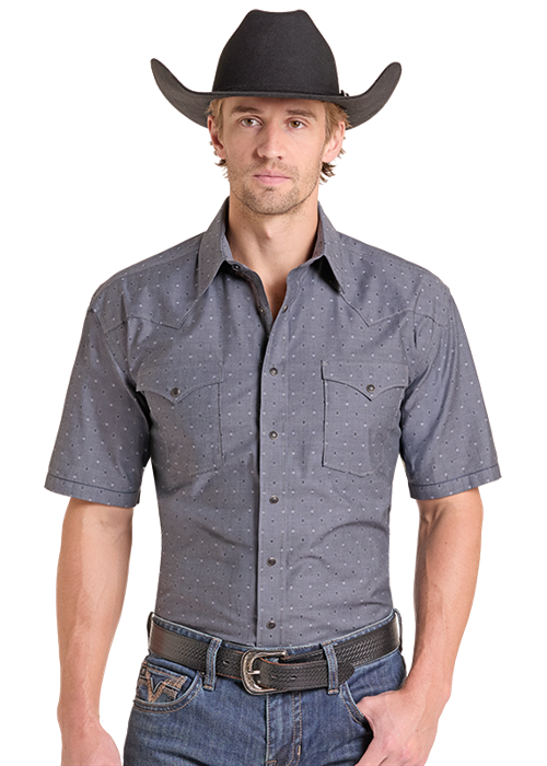Men's Panhandle Tonal Dobby Yarn-Dye Solid Snap SS Shirt