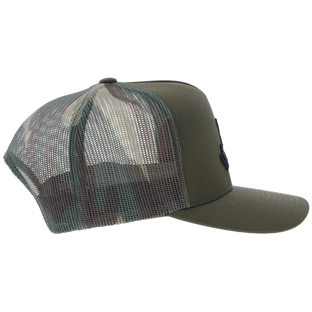 "Sniper Pig" Hat Olive & Camo w/Black & Red Stitching