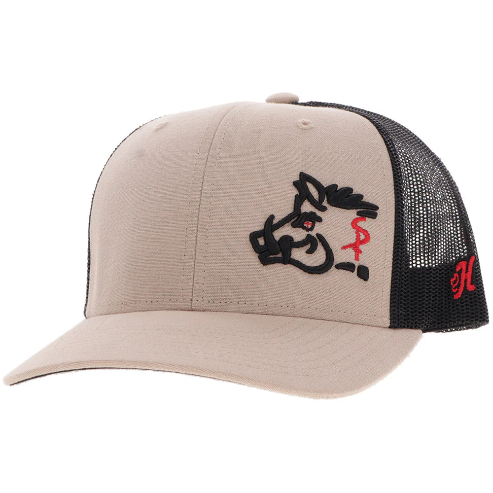 "Sniper Pig" Hat Tan & Brown w/Black & Red Stitching