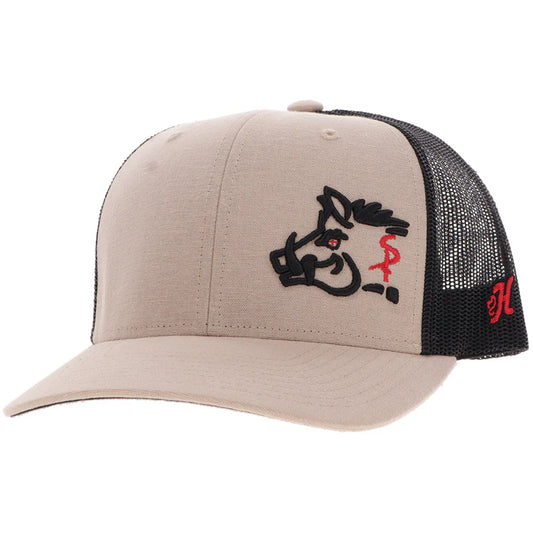 "Sniper Pig" Hat Tan & Brown w/Black & Red Stitching