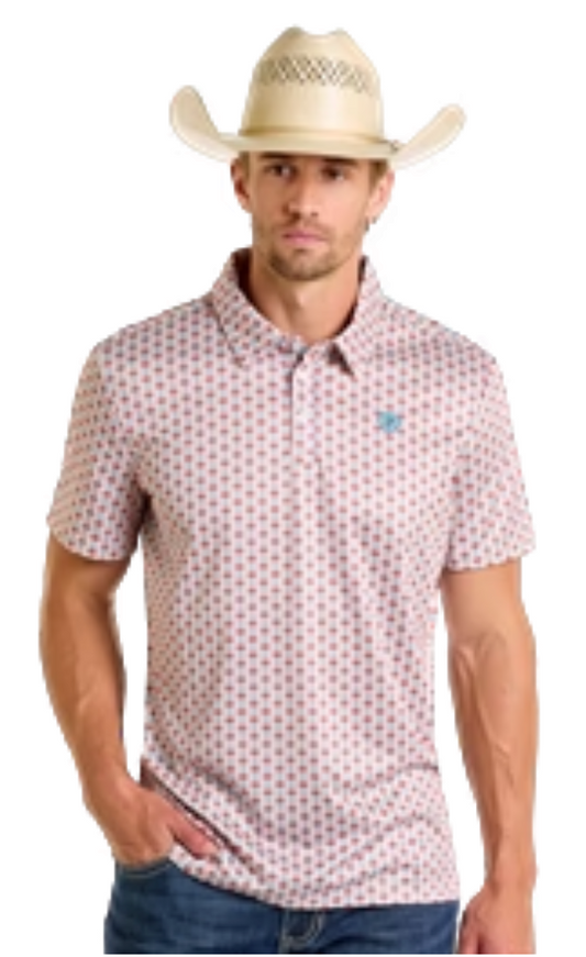 ROCK & ROLL GEO PRINTED POLO - NATURAL