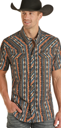 Rock&Roll Aztec Ripstop SS Snap - Blue