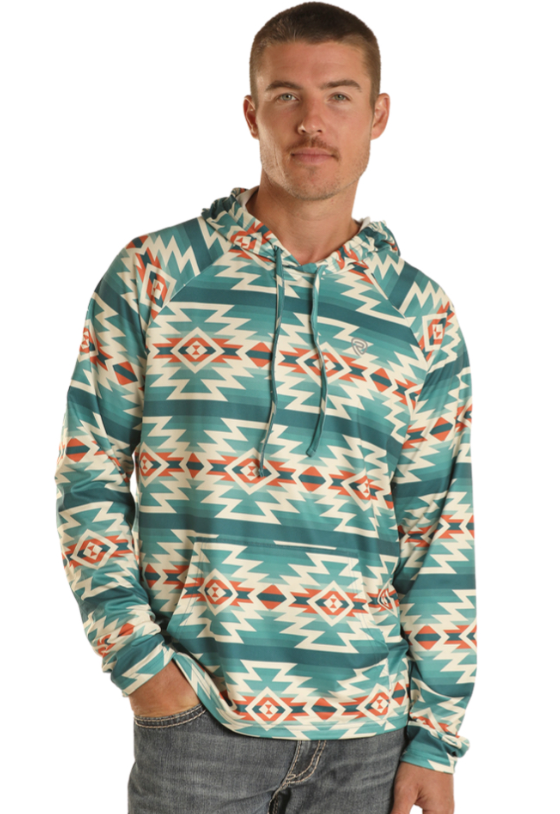 **FINAL SALE** ROCK & ROLL: MENS PRINTED PERFORMANCE TAUPE HOODIE