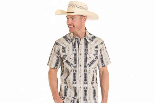 Rock&Roll Men's Aztec Stripe Print SS Snap Shirt
