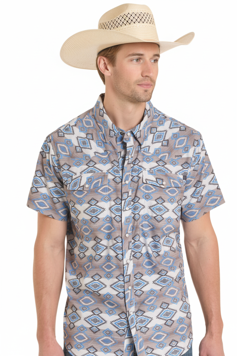 Rock&Roll Aztec Stripe Printed SS Snap Shirt