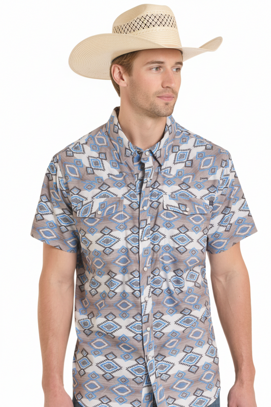 Rock&Roll Aztec Stripe Printed SS Snap Shirt