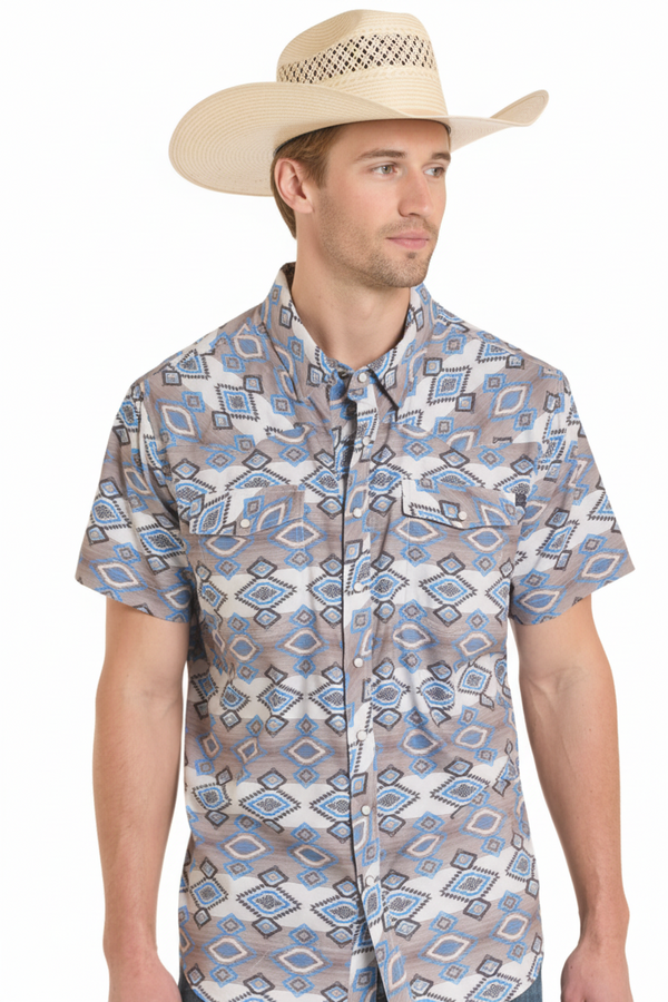 Rock&Roll Aztec Stripe Printed SS Snap Shirt