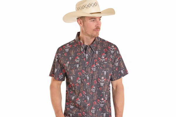 Rock&Roll Dia De Los Muertos Printed SS Snap Shirt