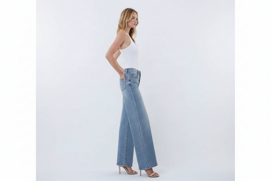 Vervet Olivia High Rise Rhinestone Wide Leg Jeans
