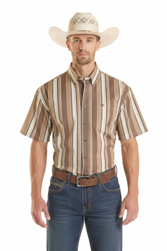 Rock&Roll Stripe Printed SS Button Down Shirt