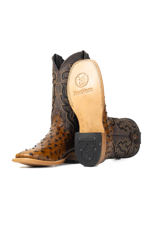 Rock'em Bruce Ostrich Clone Square Toe Cowboy Boot