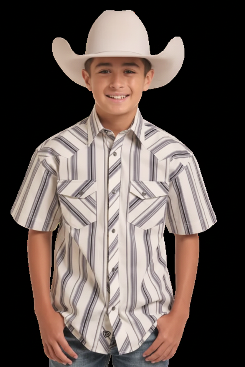 Youth Rock & Roll Stripe Print Snap Shirt