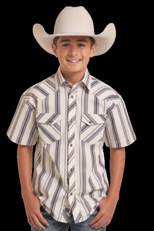 Youth Rock & Roll Stripe Print Snap Shirt