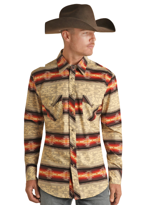 Rock&Roll LS Aztec Stripe Snap Shirt