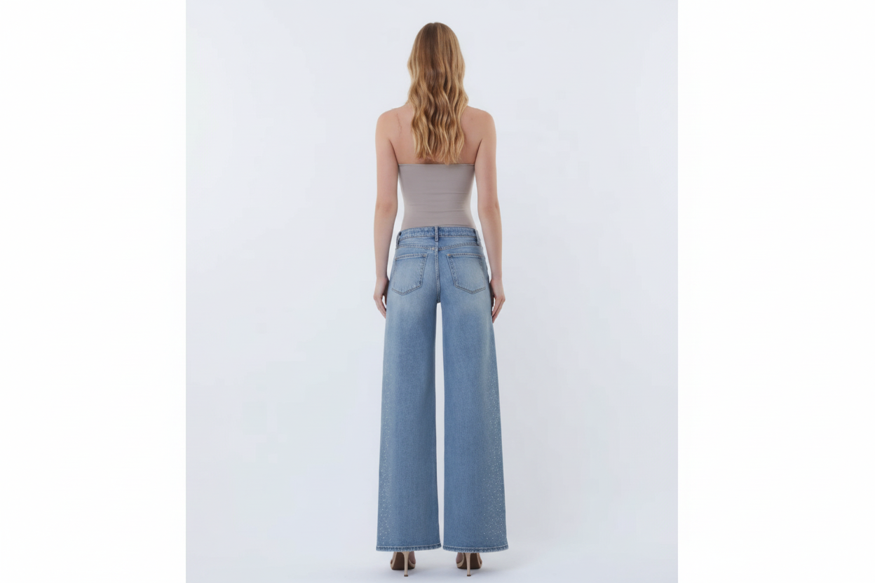 Vervet Olivia High Rise Rhinestone Wide Leg Jeans