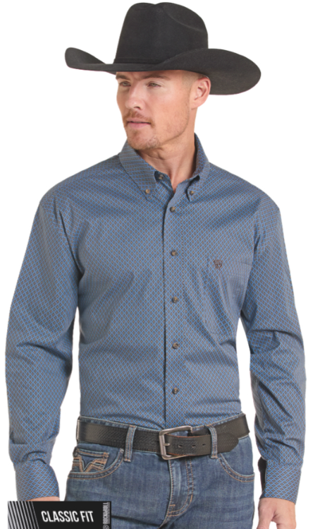 Rock&Roll Men's Diamond Print LS Shirt