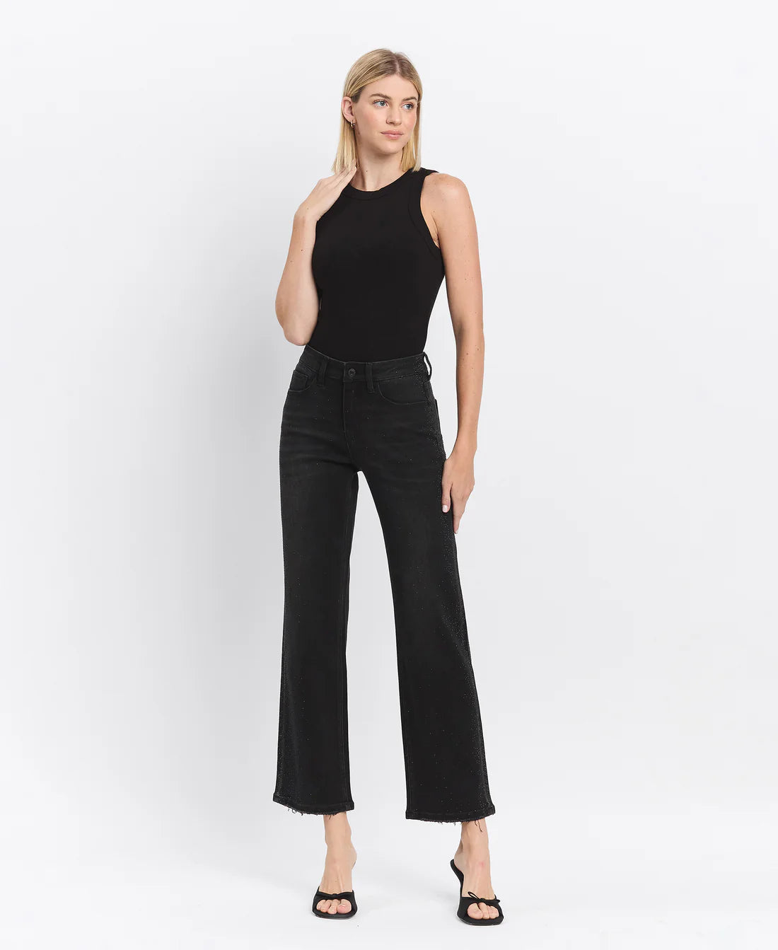 Vervet High Rise Rhinestone Slim Wide Leg Jeans