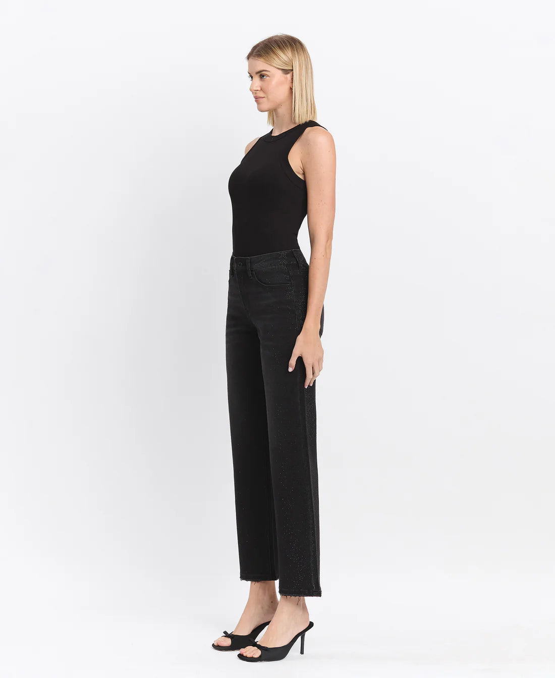 Vervet High Rise Rhinestone Slim Wide Leg Jeans