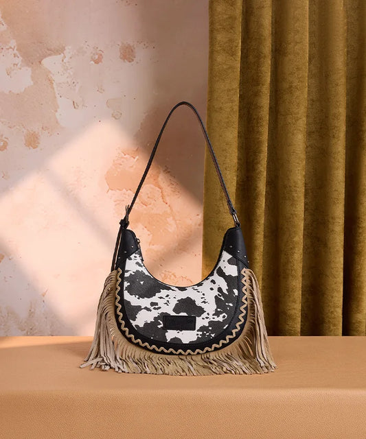 Wrangler Cow-Print Fringe Hobo Bag