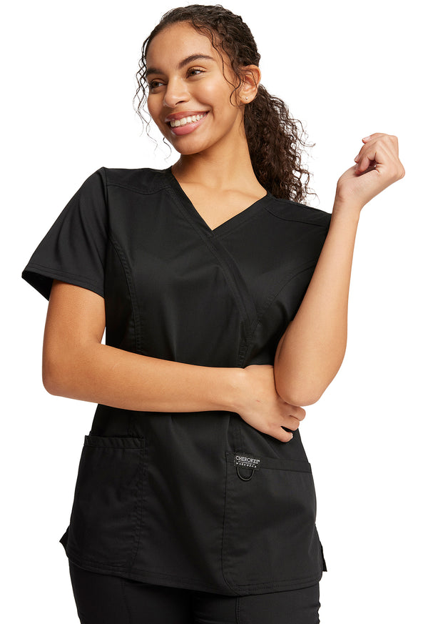 Women's Mock Wrap Solid Scrub Top - Plus