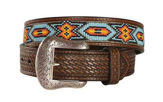 Nocona Mens Basketweave Tabs Aztec Star Bead Inlay