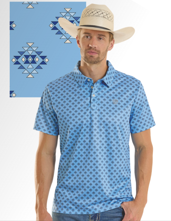ROCK&ROLL Mini Aztec Geo Printed Polo - Blue