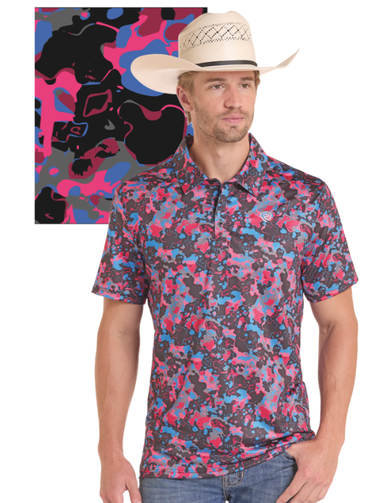 ROCK&ROLL Camo Printed Polo - Black