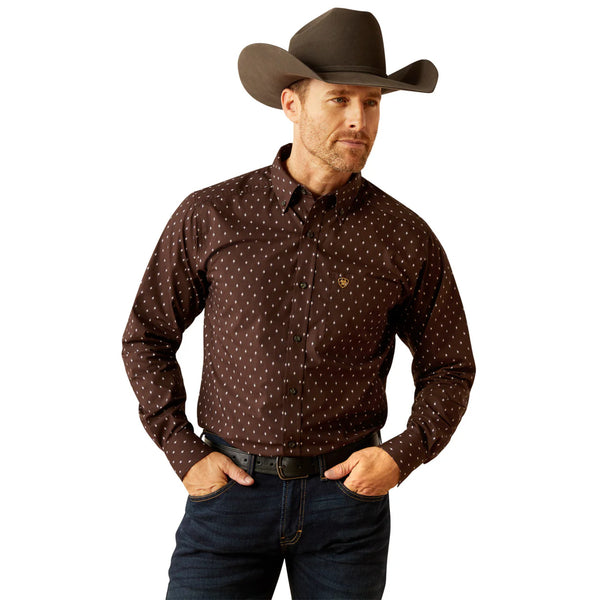 Ariat Men's Fitted Chance LS SHRT Brown