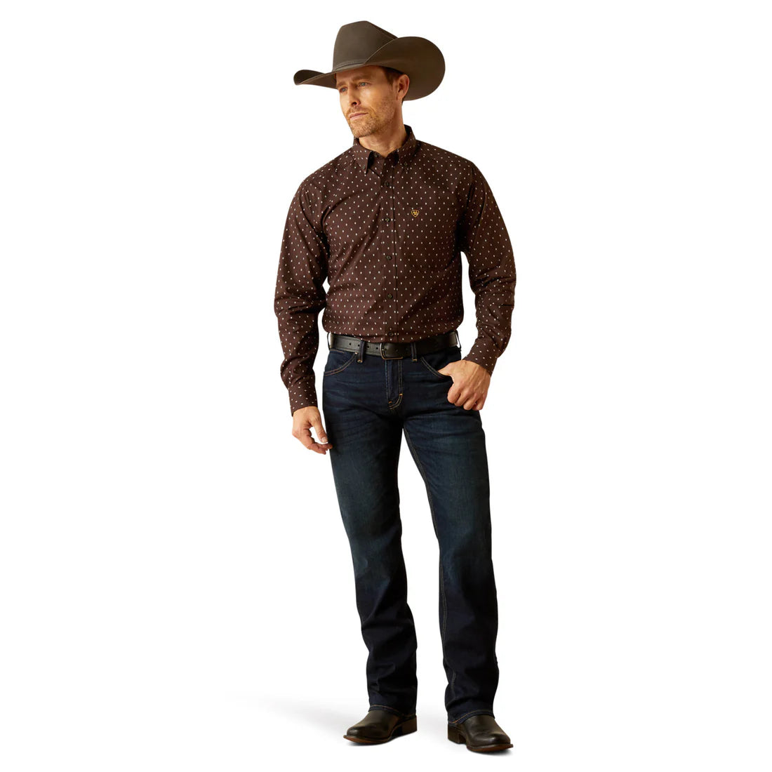 Ariat Men's Fitted Chance LS SHRT Brown