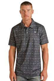 ROCK&ROLL SS LARGE GEO PRINTED POLO - NAVY