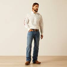 Ariat Team King White/Brick LS SHRT