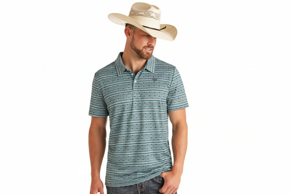 ROCK&ROLL RR AZTEC PRINTED POLO - TEAL
